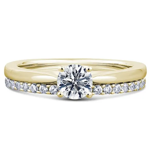 Yellow Gold Diamond Solitaire Bridal Set - Yellow Rose